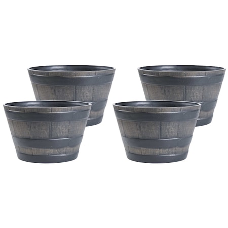 Gardenised Rustic Wood- Look Plastic Half Barrel Flower Pot Bucket Planter, PK 4 QI003696